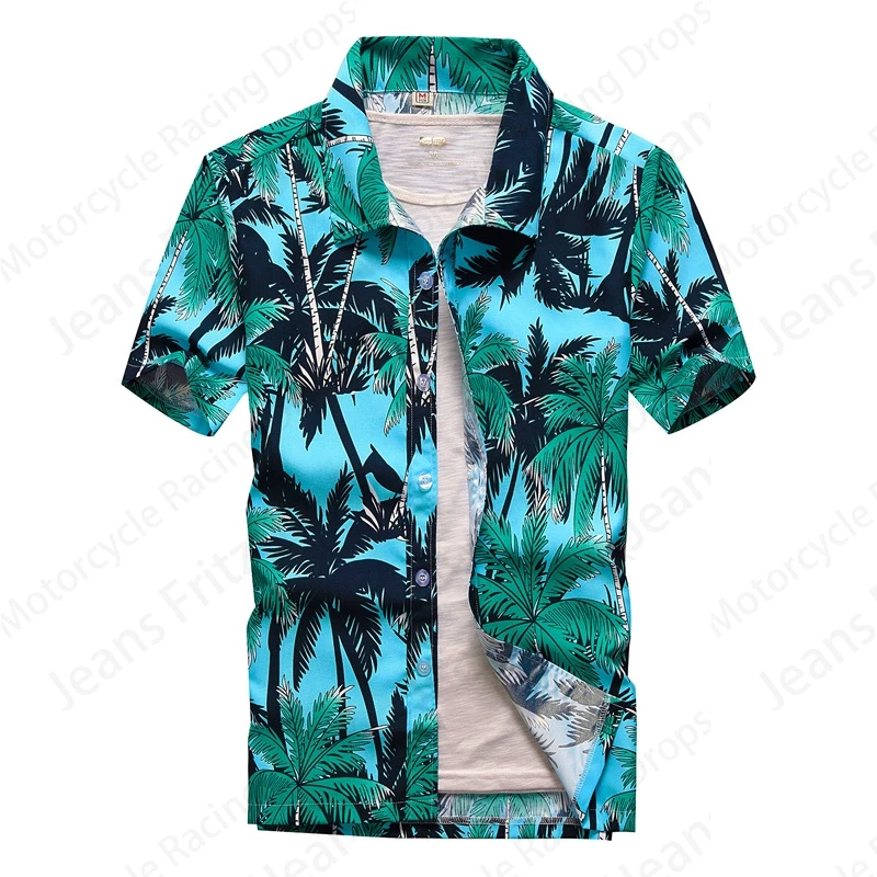 

Men Hawaiian Shirts Men Women Fashion Short Sleeve Beach Shirt Coconut Tree Casual Blouse Lapel Camisa Vocation Shirt Floral