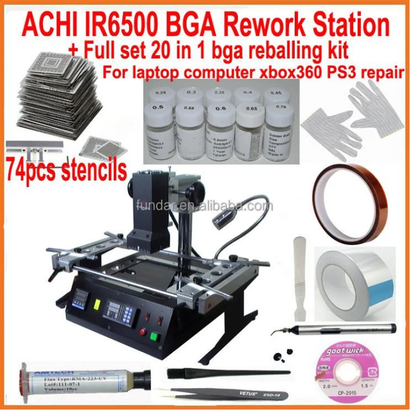 Hot sale ACHI IR6500 rework IR soldering station with full set 21 in 1 bga reballing kit