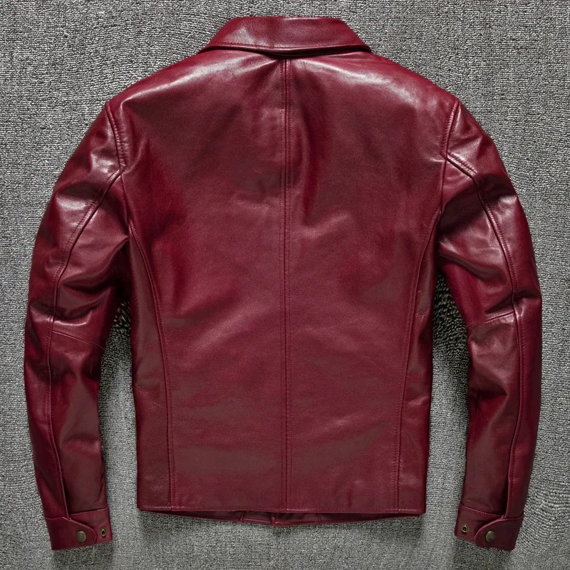 2025 New Spring Casual Genuine Leather Jacket Men Natural Sheepskin Motorcycle Leather Jackets Red Oil Wax Slim Fashion Clothing