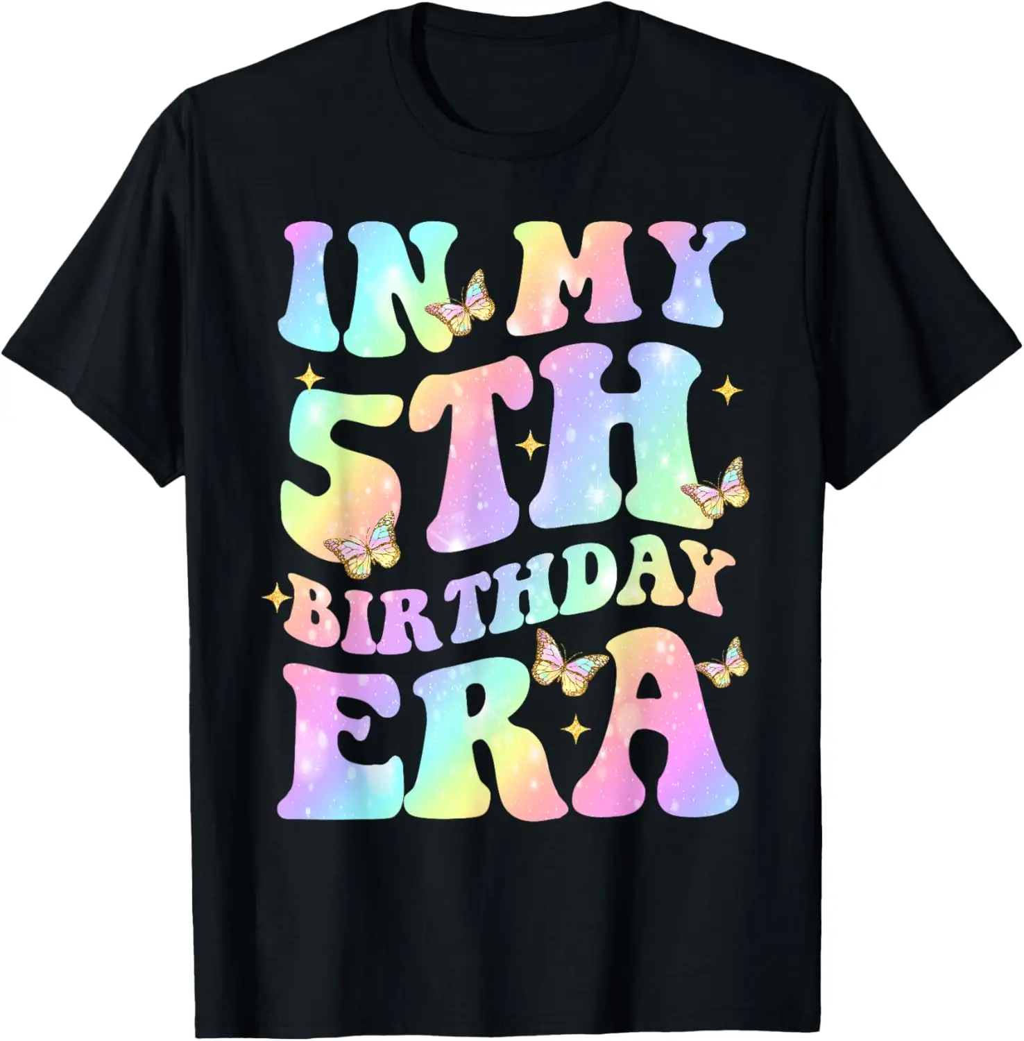 

Retro Groovy In My 5th Birthday Era Butterfly 5 Year Old T-Shirt