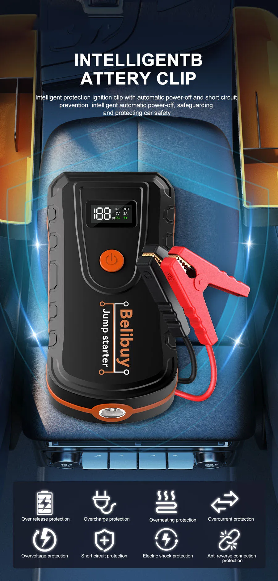 12V Auto-Starthilfe, Tragbare Notfall-Starter-Powerbank, Auto-Batterie-Booster, Autoelektronik-Zubehör für Notfälle – Detail 7