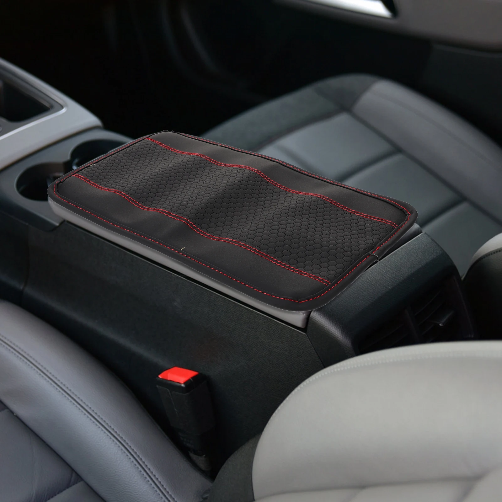 

Car Armrest Pad Central Console Box Cushion Black Red Stitching Non Slip PU SUV Accessories Hand Rest Cover