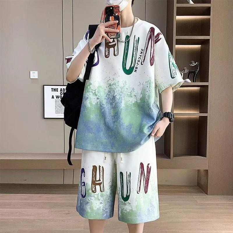 

Plus Size Men's Sportswear Set Summer New Casual Short Sleeve T-Shirt Shorts 2 Piece Outfit for Teen Boys Big Tall