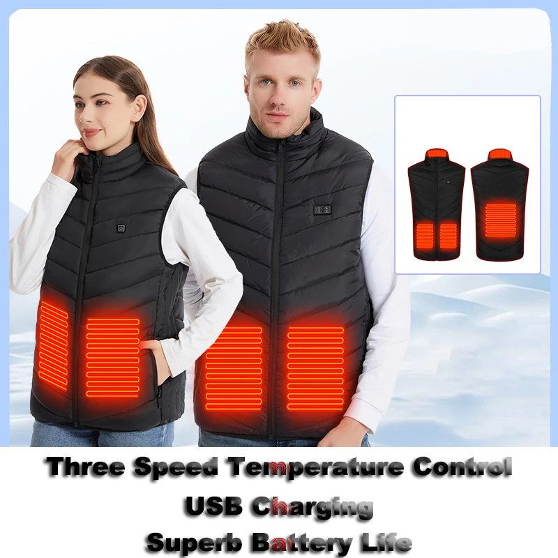 

New Winter Fashion Versatile 4-Zone Intelligent Heating Vest For Men Outdoor Warmth USB Heating O-Neck Waistcoat (No Power Bank)