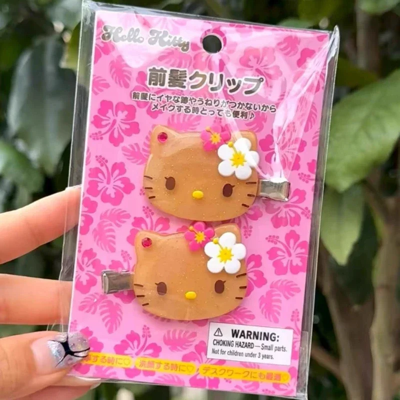 Kawaii летняя Гавайская заколка для волос с черной кожей и котенком, милая девушка, милая челка, боковой зажим, креативный головной убор для девочек, подарок на день рождения