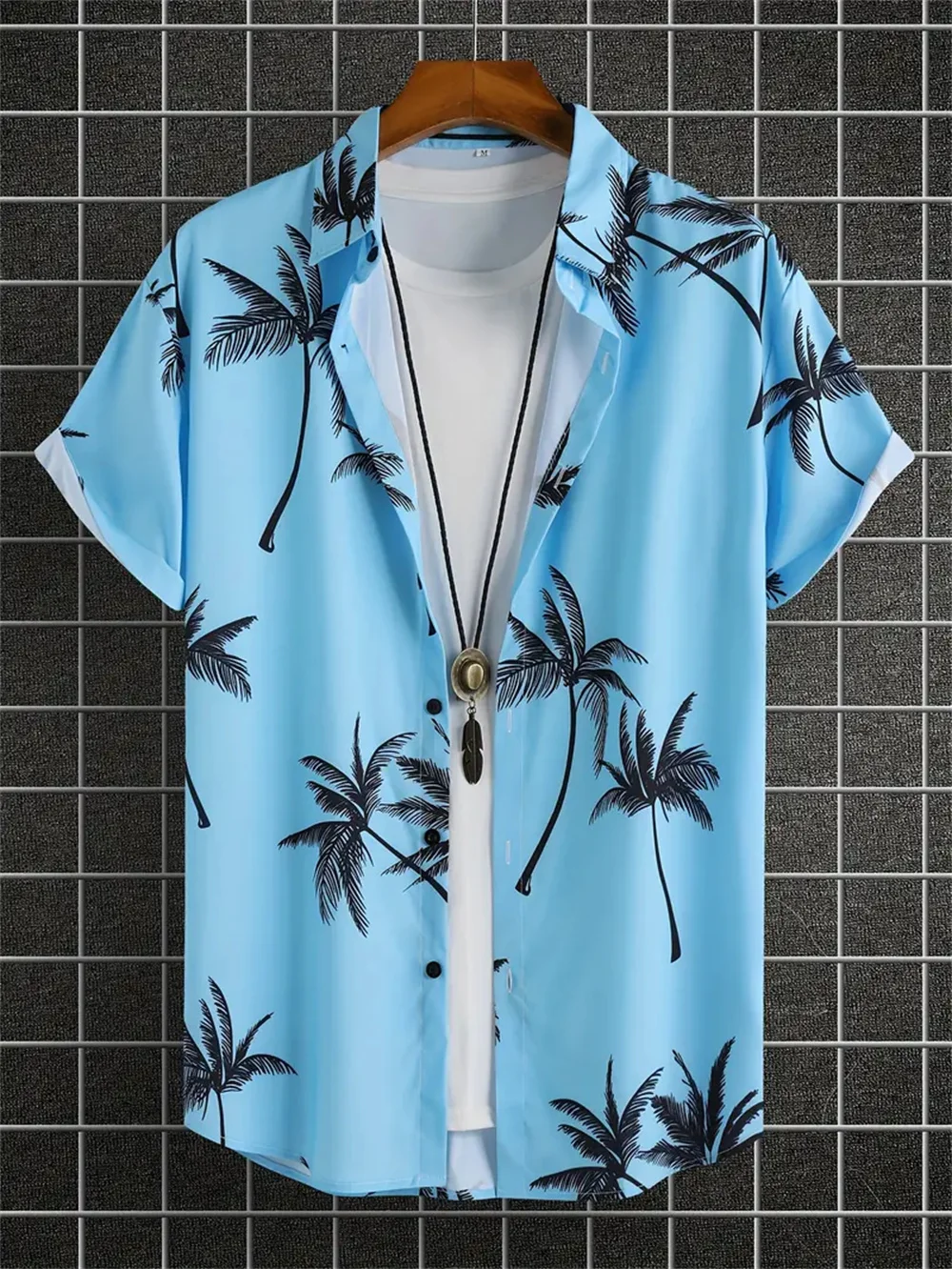 Camisa hawaiana con patrón de hojas tropicales para hombre, Camisa estampada informal rosa, Top de fiesta en la playa de alta calidad, ropa Vintage