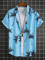 Camisa com estampa de folha tropical havaiana masculina, camisa estampada casual, blusa rosa de alta qualidade na praia, roupa vintage Harajuku