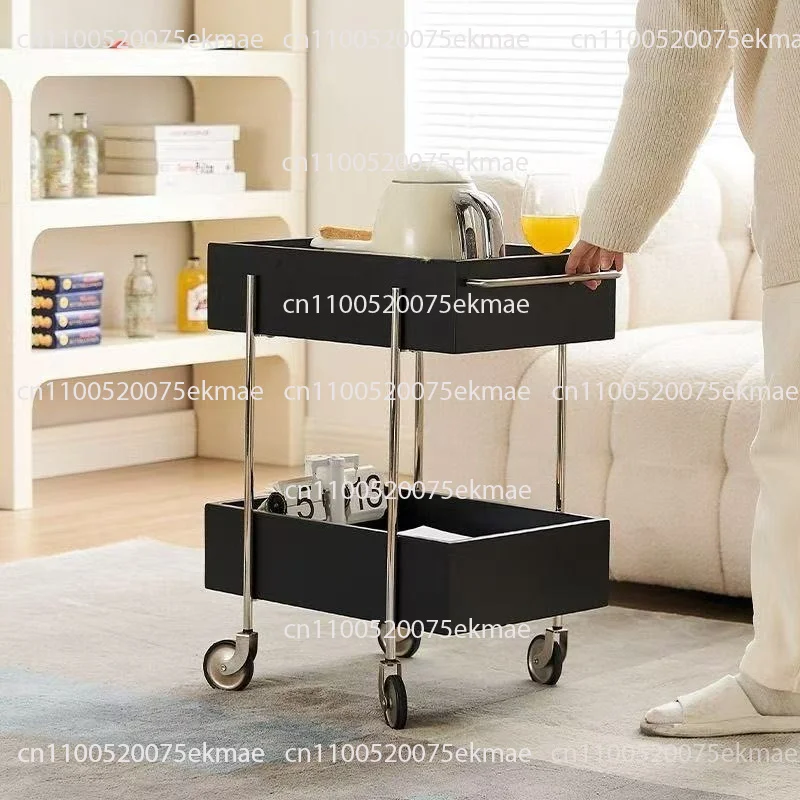 Solid wood cart living room sofa storage cabinet household multi-layer bedside table removable side few retro cart shelves