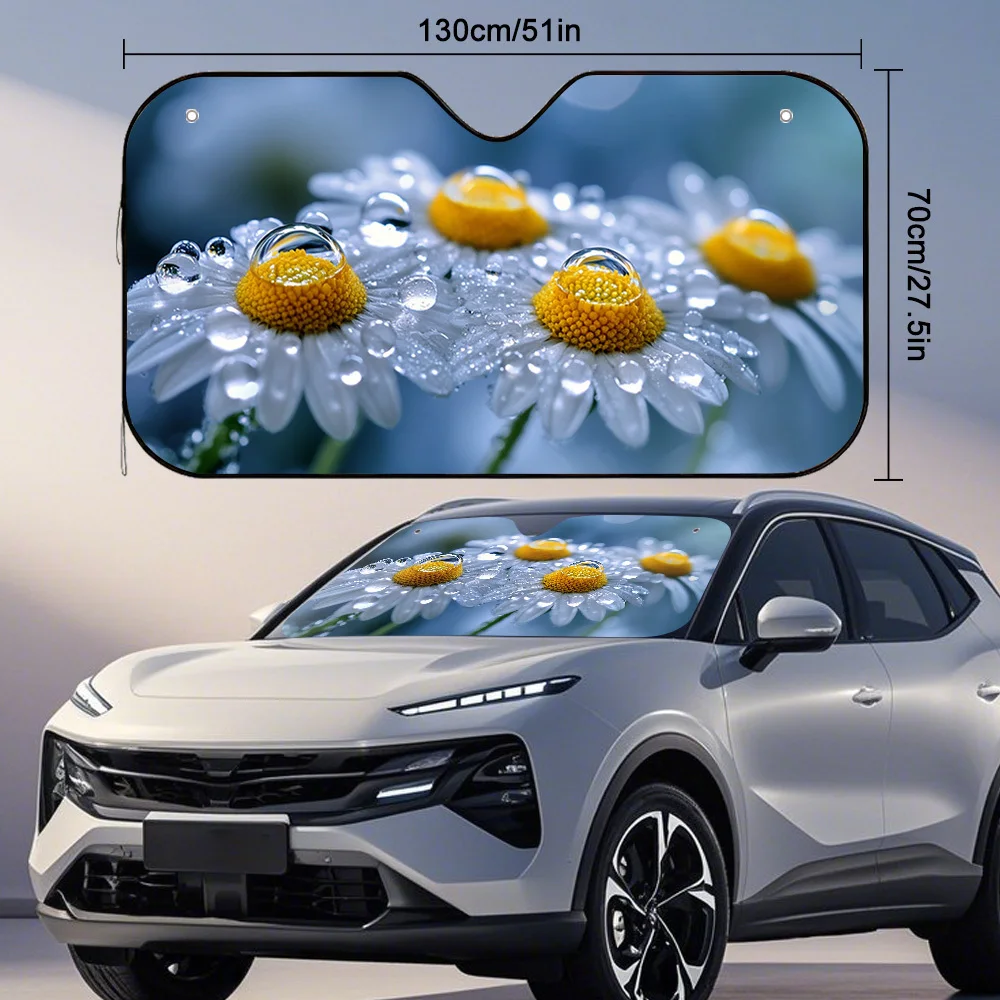 1pc A Car Sun Visor Featuring Daisies With Dewdrops, Created To Address Sunlight Glare Problems During Hectic Times, Enhancing T