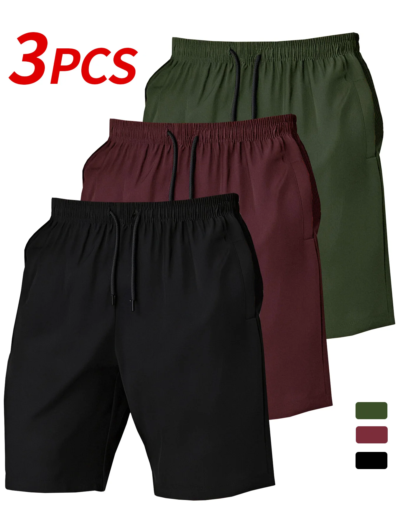 

Мужской комплект из 3-х предметов: быстросохнущие шорты, легкая и удобная ткань, подходят для занятий спортом на открытом воздухе, шопинга, путешествий.