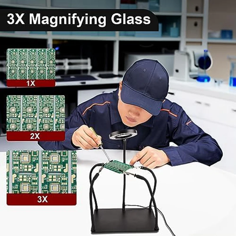 Soldering Tool With 3 LED Magnifying Lights PCB Holder 4 Flex Arm Soldering Stations For Electronic Soldering Repair Jewelry