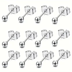 12pcs/set Simple Classic Stainless Steel Minimalist Big Small Round Ball Stud Earrings for Men Women Daily Jewelry Size 2-10mm