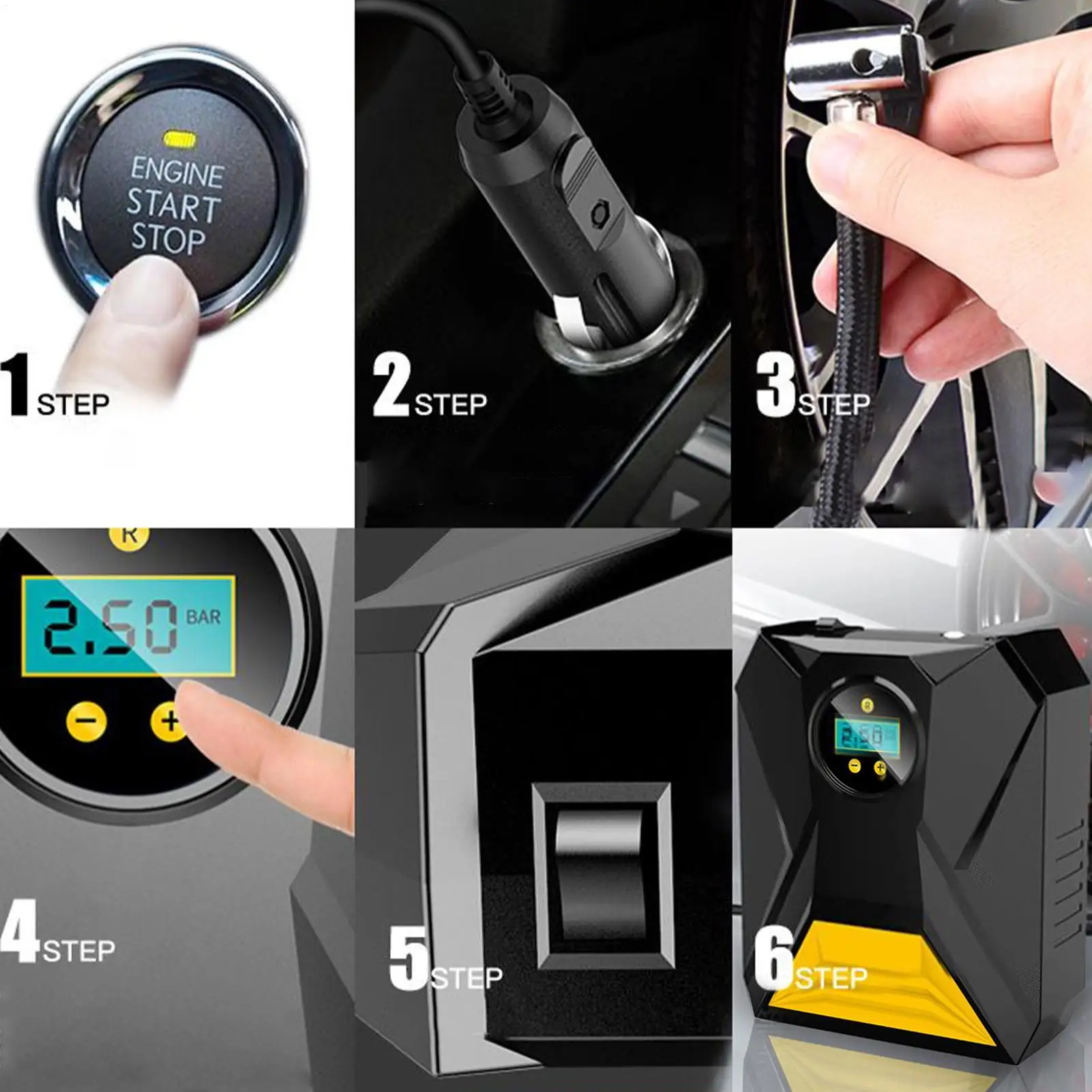 

Портативный воздушный компрессор, беспроводной насос для накачки шин, портативный воздушный компрессор, 12 В, цифровой дисплей, электрический манометр для