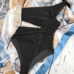Women One Piece Swimsuit One Shoulder Female Swimwear Sexy Ruffle Swimming Suits Beachwear High Cut Monokini Bathing Suit Biquin