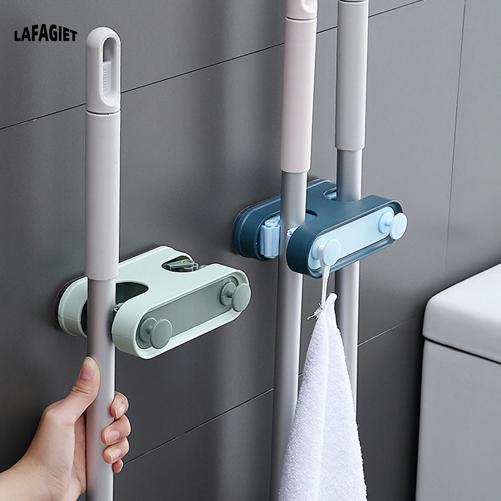 Wall Mounted Mop Organizer Holder Mop Rack Brush Hanger Storage Clip Kitchen Ba…