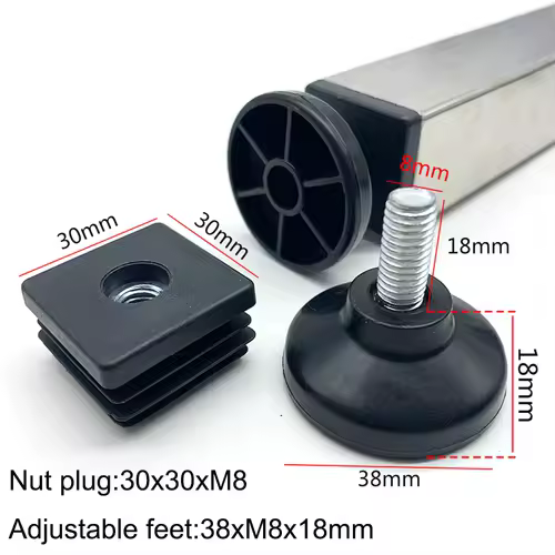 4Pcs Adjustable Furniture Feet And Square/Rectangular Tube Plug With Nuts Black Sofa Chair Table Leveler Legs For Furniture - Image 13