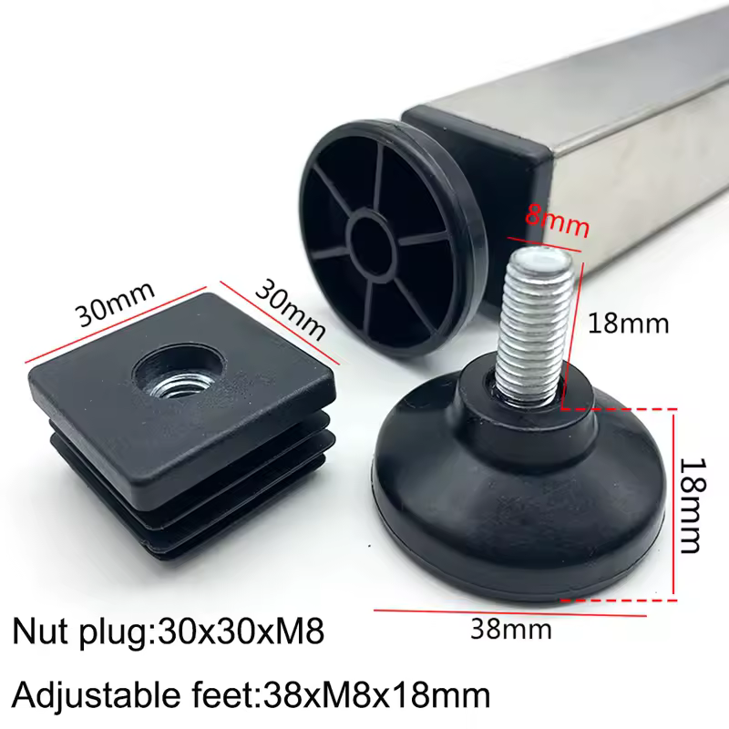 4Pcs Adjustable Furniture Feet And Square/Rectangular Tube Plug With Nuts Black Sofa Chair Table Leveler Legs For Furniture - Image 13
