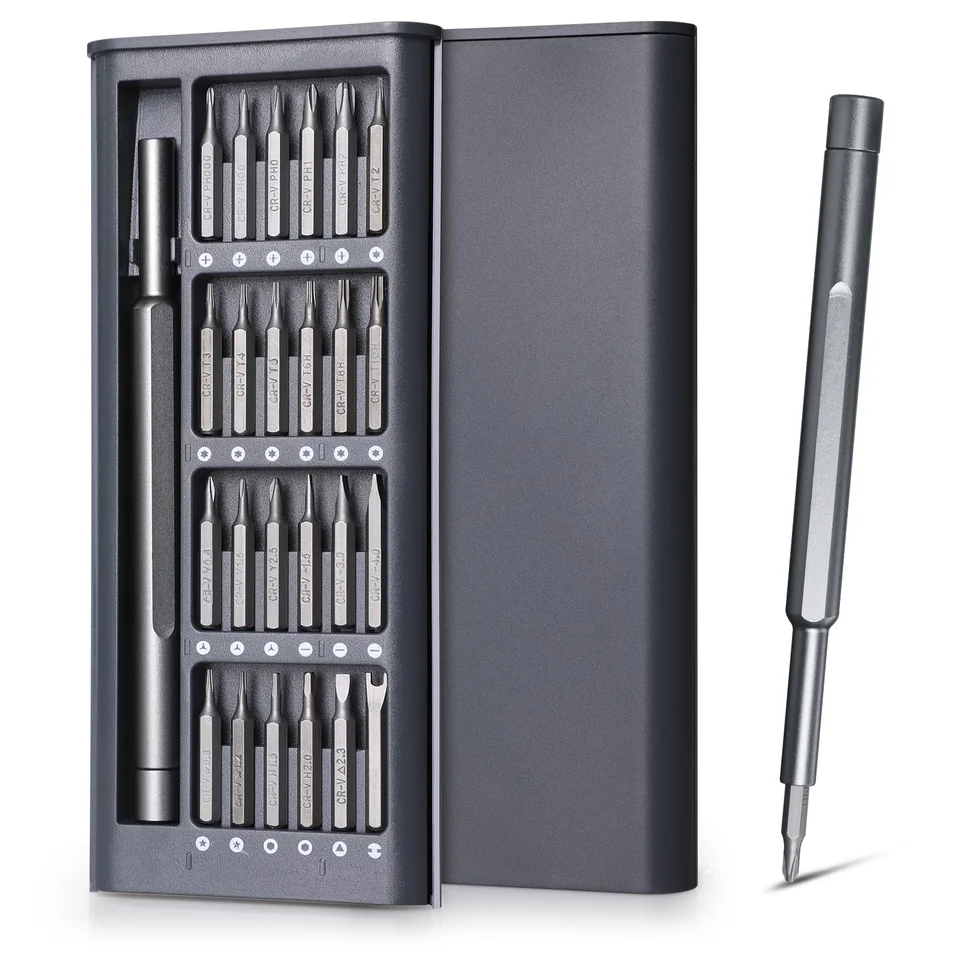 Juego de 25 destornilladores de precisión con 24 puntas, kit de reparación magnético para teléfonos, laptops, PC, relojes, cámaras, gafas y juguetes