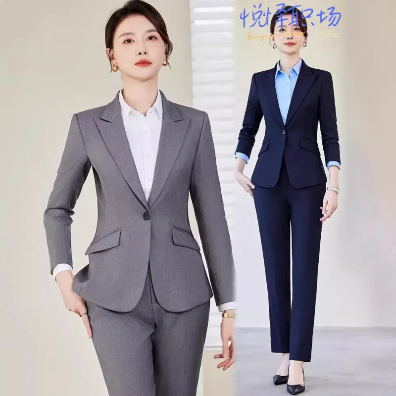 Long Sleeve Business Wear Suit Women's Pants Suit Women2024Autumn and Winter Commuting Business Formal Wear Hotel Manager Work C