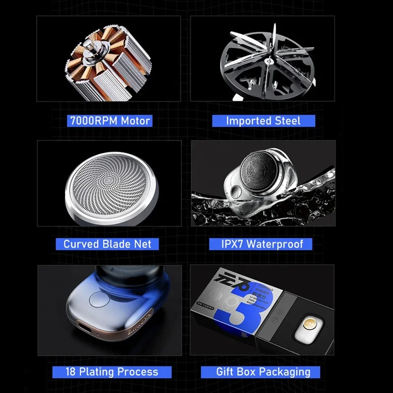 Barbeador elétrico recarregável usb ipx7 para homens, mini navalha de bolso, uso molhado e seco, aparador de barba lavável ipx7