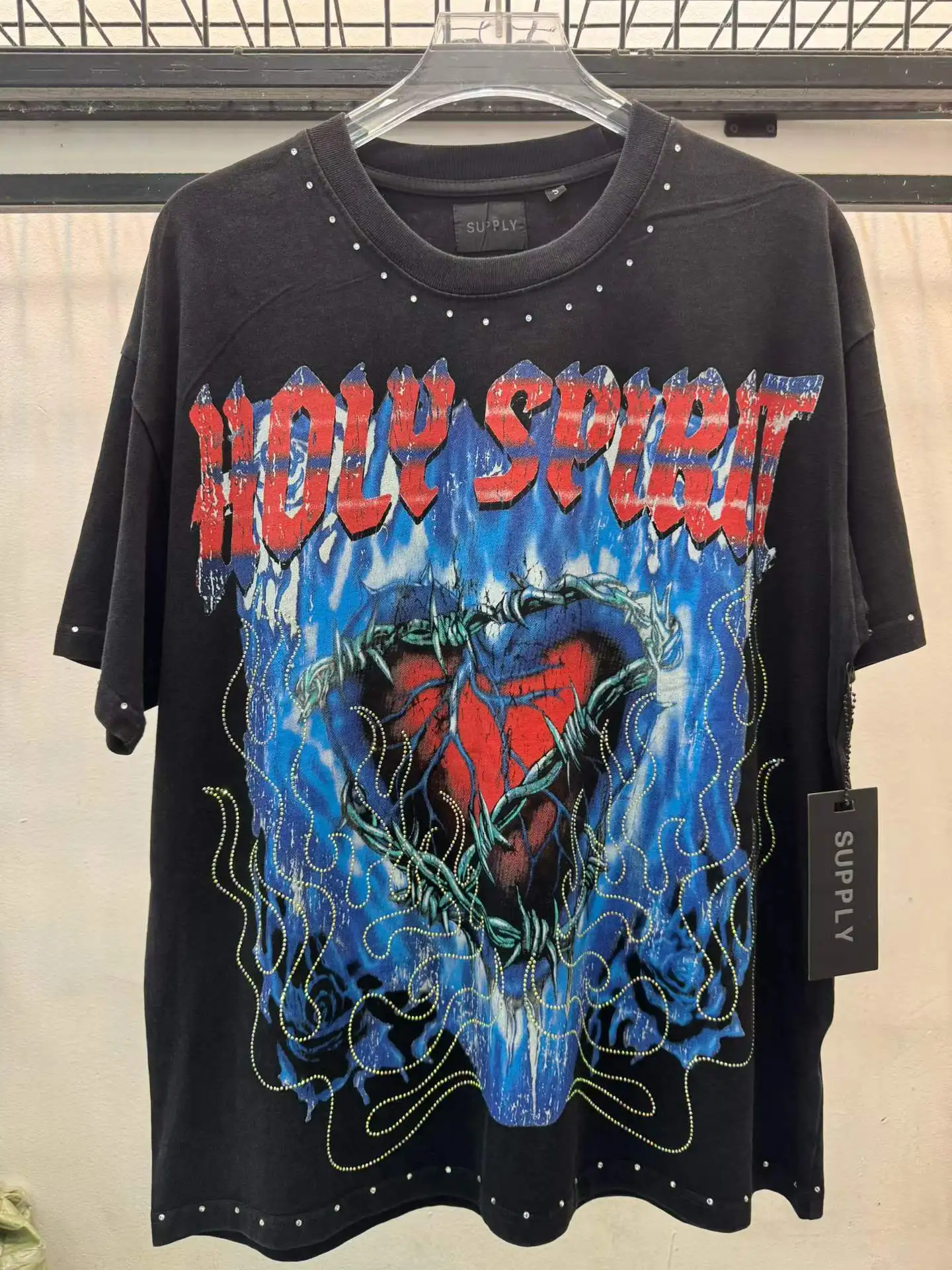 2026 Top Version 1:1 Blue Flames Heart Printed Women Men T shirts tees Hiphop Oversized Men Casual Streetwear T Shirt