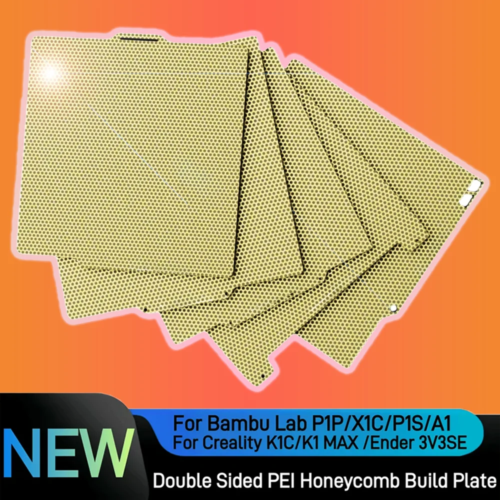 PEI Build Plate Honeycomb PEI For Bambu Lab P1P/P1S/X1/X1C/X1E/A1 AI mini K1 Ender 3 Spring Steel Sheet