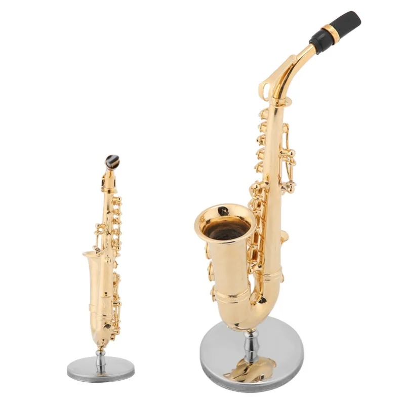 Miniature Alto Saxophone Replica With Stand And Case Gold Plated Instrument Model Ornaments