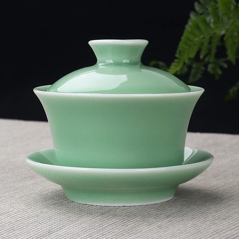 Blue and White Porcelain Three Part Gaiwan Ceramic Tea Bowl Chinese Kung Fu Tea Set Home Tea Serving Teaware