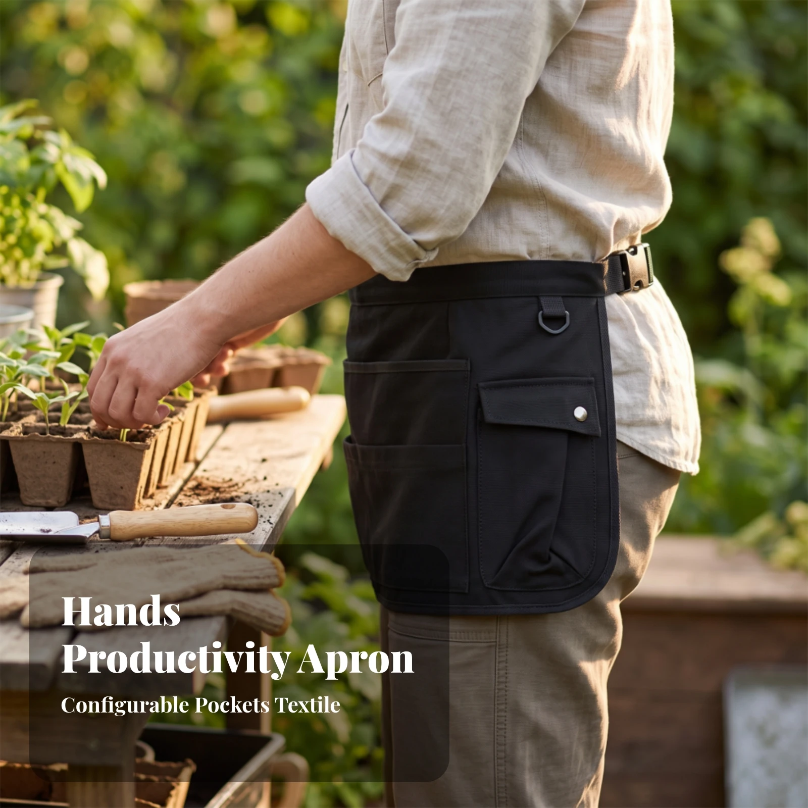 Waist Apron with Pockets Adjustable Tool Apron with Pockets Handsunrestricted Organized for Gardeners, Gardening