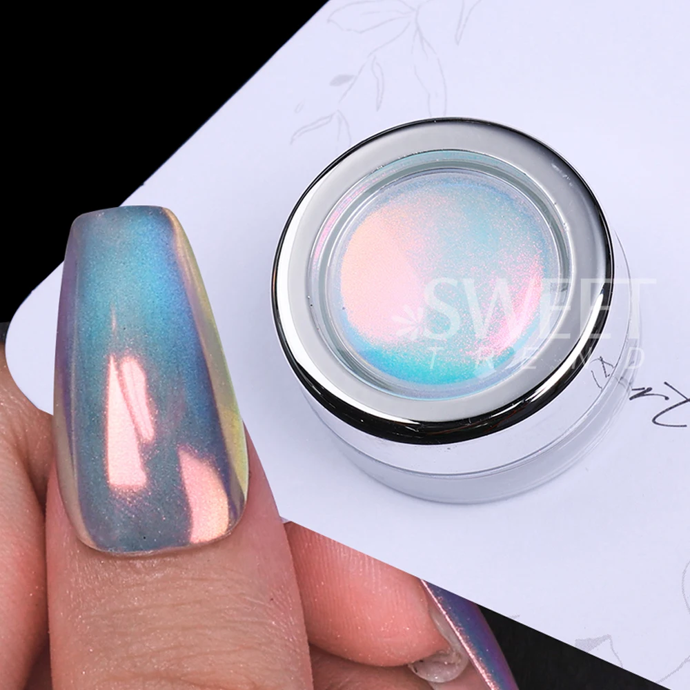2 ألوان أورورا ضوء القمر مسمار بريق مسحوق قوس قزح مرآة الكروم قزحي الألوان الصباغ الغبار فرك على مسحوق مانيكير الديكور #3