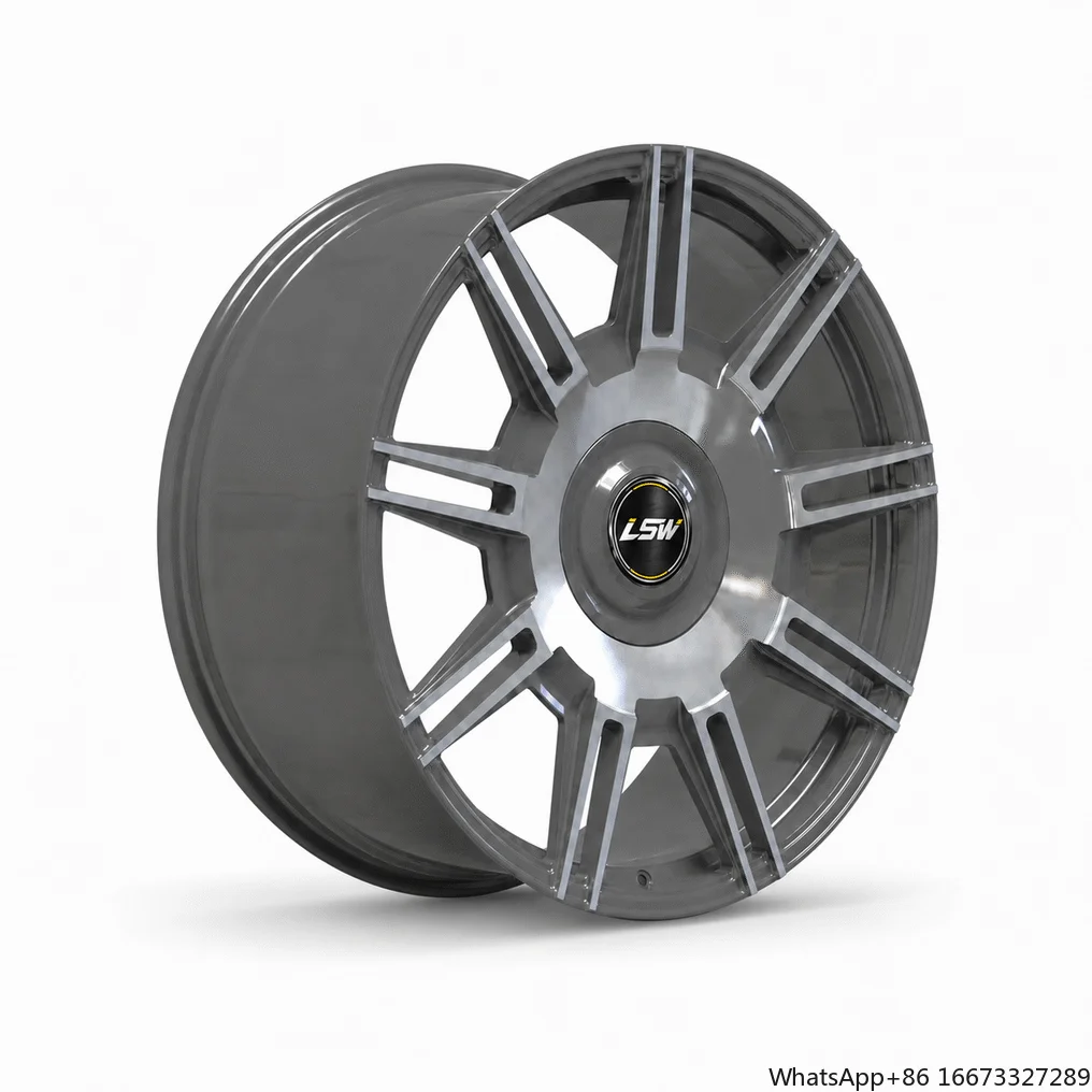 LS8048 New Forged Radial Split-Spoke Wheels 20 Inch for  Model 3 Two-Tone Deep Concave Polished Silver Spokes Custom CNC