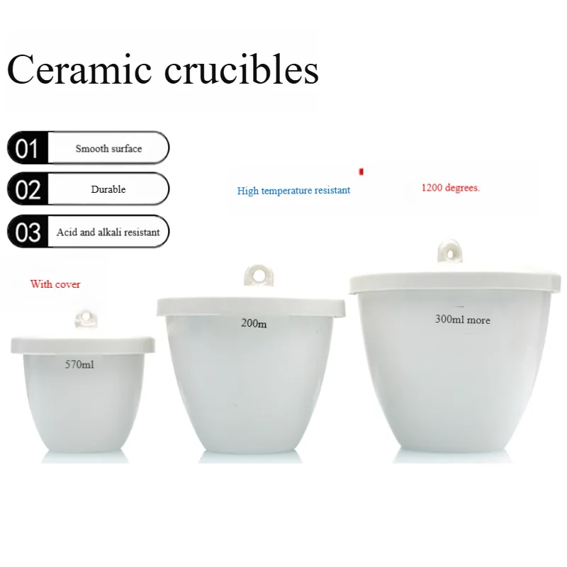 

Laboratory ceramic crucible 10/25/40/50/100/150/200/300ml high temperature resistant gray dish with lid