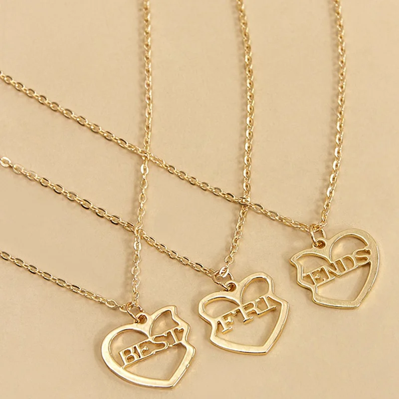 مجموعة قلادات مطابقة على شكل قلب من BEST FRIENDS مكونة من 3 قطع، قلادات BFF ذهبية اللون، هدايا مجوهرات الصداقة
