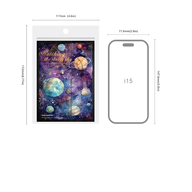 30Pieces Material Paper Watching Starry Sky Moon Phase Background Handwriting Primer Handbook Notepad Scrapbook 172*117MM