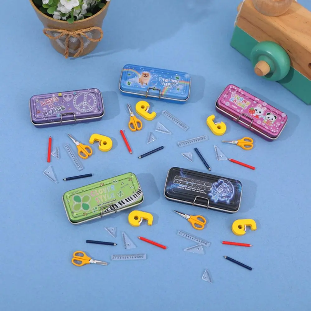 Double-layer House Pencil Case Scene Decoration Study Decor Mini Stationery Box Ruler Model 1/12scale Miniature Iron Box