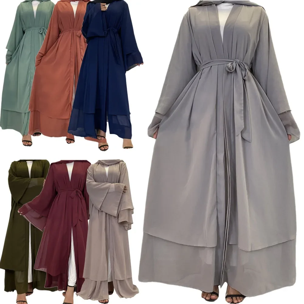 Robe maxi en mousseline de soie pour femmes musulmanes, Abaya ouverte, Turquie, Eid Ramadan, Kaftan, Cardigan, Kimono, Vêtements islamiques, Robe musulmane élégante, Dubaï