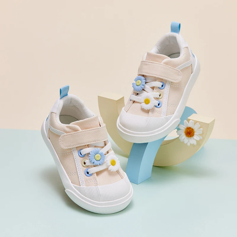 Dave Bella Children Girls Canvas Shoes Prints Casual Sneakers flower decoration Shoes Apricot Kids Shoes Girls DB3222554