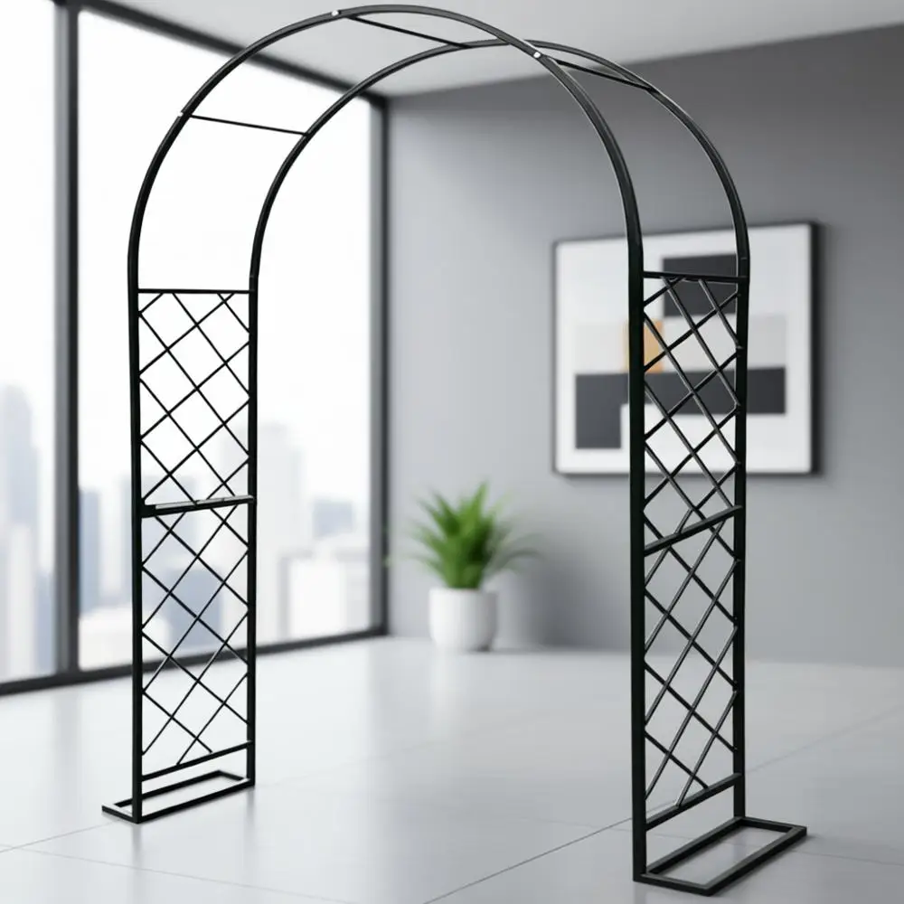 

Weather-Resistant Black Metal Garden Trellis, 7.9ft x 7.5ft, for Climbing Roses and Vines