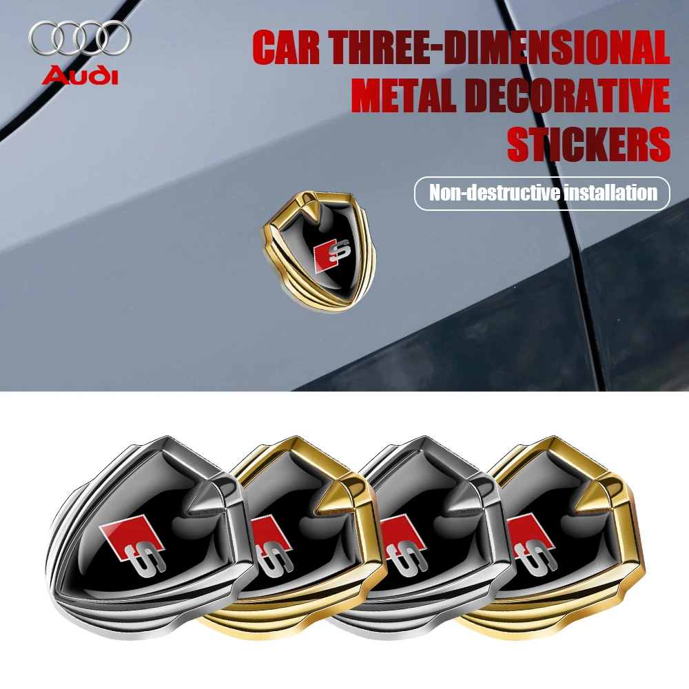 3D Metal Car Body Badge Stickers Trunk Emblem Decoration Decal Valve Cap For Audi Sline A4 B8 A3 8P C6 Q5 C5 A1 Q3 C8 TT RS RS3