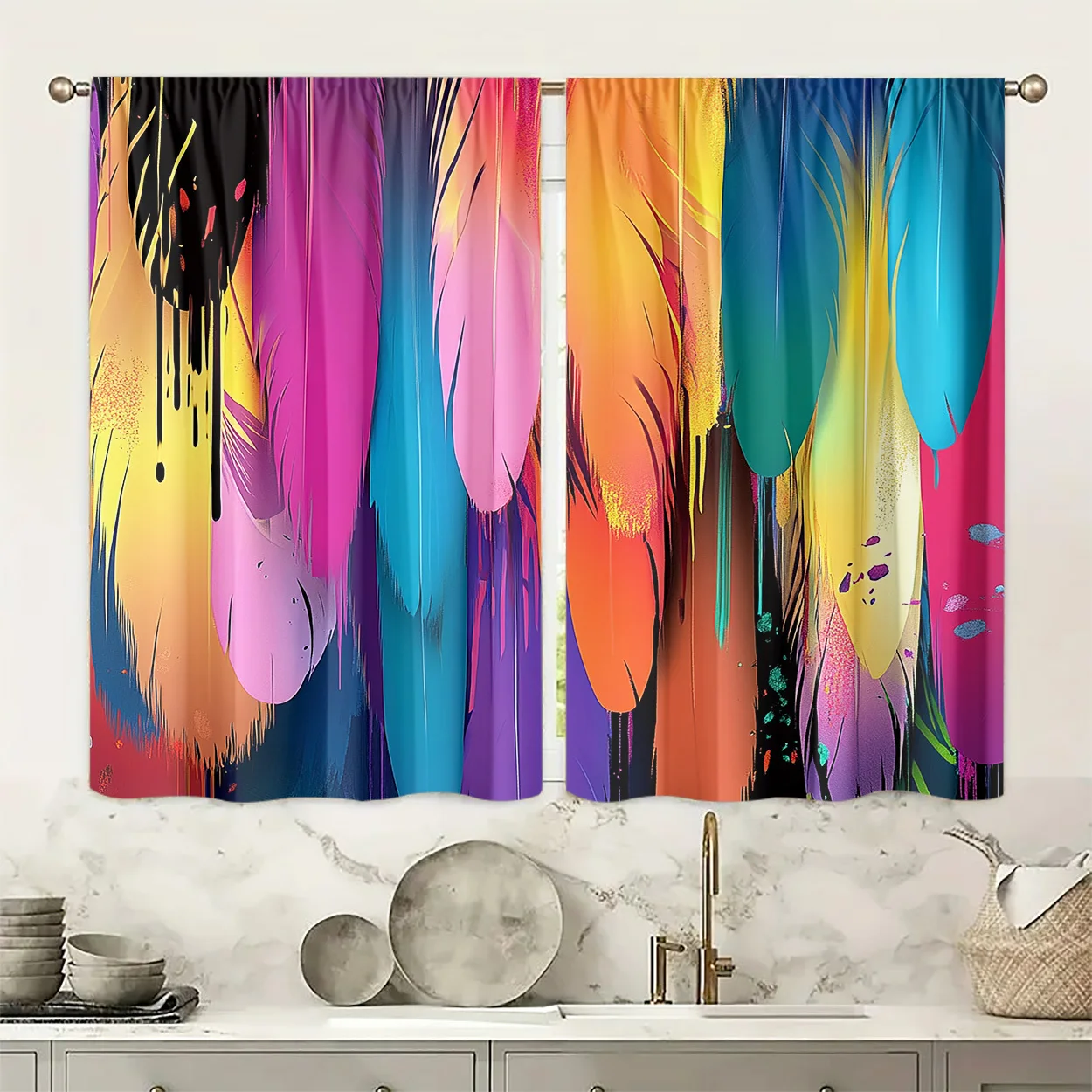 Abstract Modern Curtains Vibrant Colorful Panel Drapes for Living Room Bedroom Home Decor Window Treatment Art Style Blocking Li