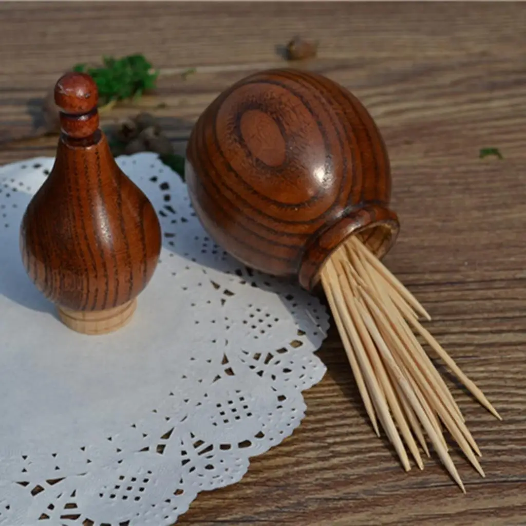 Portable Wood Toothpick Dispenser Gourd Shape Storage Organizer image 2