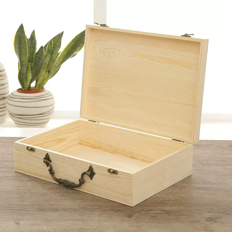 Wooden Large Rectangular Pine Storage Box with Flip Lid-Solid Wood Craftsmanship Long-Lasting Durability for Home Organization