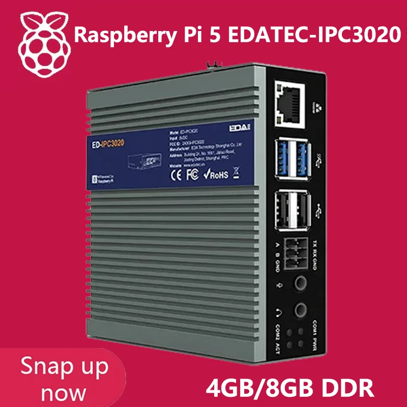 EDATEC-IPC3020 Broadcom BCM2712,High Performance Industrial Based on Raspberry Pi5,with 4GB/8GB DDR,SD Card,SSD