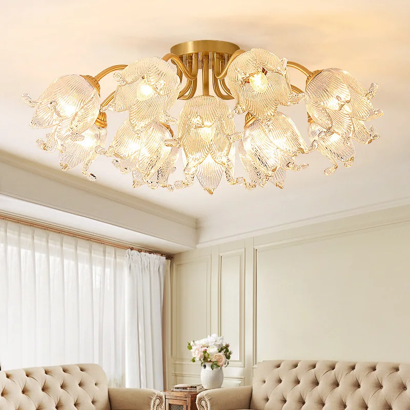 

All copper light luxury ceiling lamp living room room main lamp atmospheric chandelier French master bedroom lamp