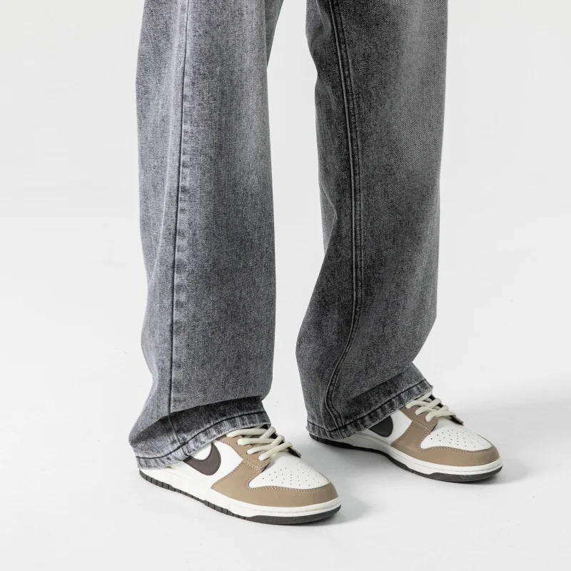 Jeans Longgar Pria Abu-abu Celana Panjang Fashion Vintage Dicuci Pakaian Jalanan Musim Semi Musim Gugur Celana Lebar Lurus Longgar Y2k Ukuran Besar