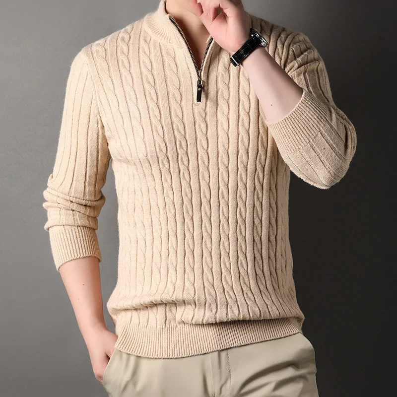 

New Men's Chunky Rod Needle Half-zipper Sweater Cardigan Heavy Duty Thickened Warm Fall and Winter Men's Pullover Sweater