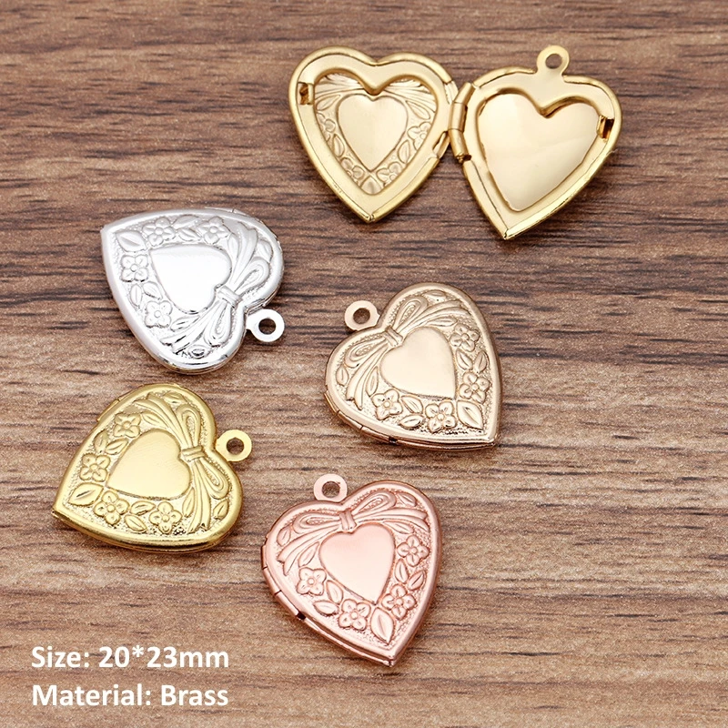 BoYuTe (10 Pieces/Lot) 20mm Heart Shaped Photo Locket Charms Pendant Brass Material Diy Jewelry Accessories Wholesale