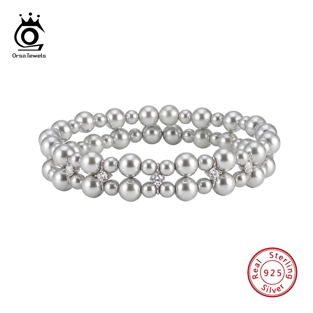 ORSA JEWELS Vintage Shell Pearl Beaded Bracelet 925 Silver Layer Pearl Strand Bracelet Luxury Daily Jewelry for Women PSB10