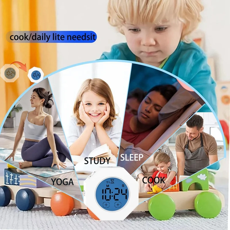 1 Piece Octagonal Gravitational Flip Focus Timer Mute & Adjustable Sound Alert Productivity Timer Square