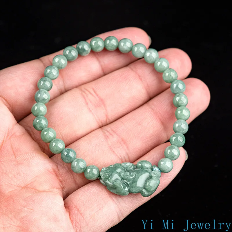 Burmese Jade Pixiu Bracelets Natural Chinese Green Jewelry Designer Gemstone Accessories Carved Bead Jadeite Women Bracelet